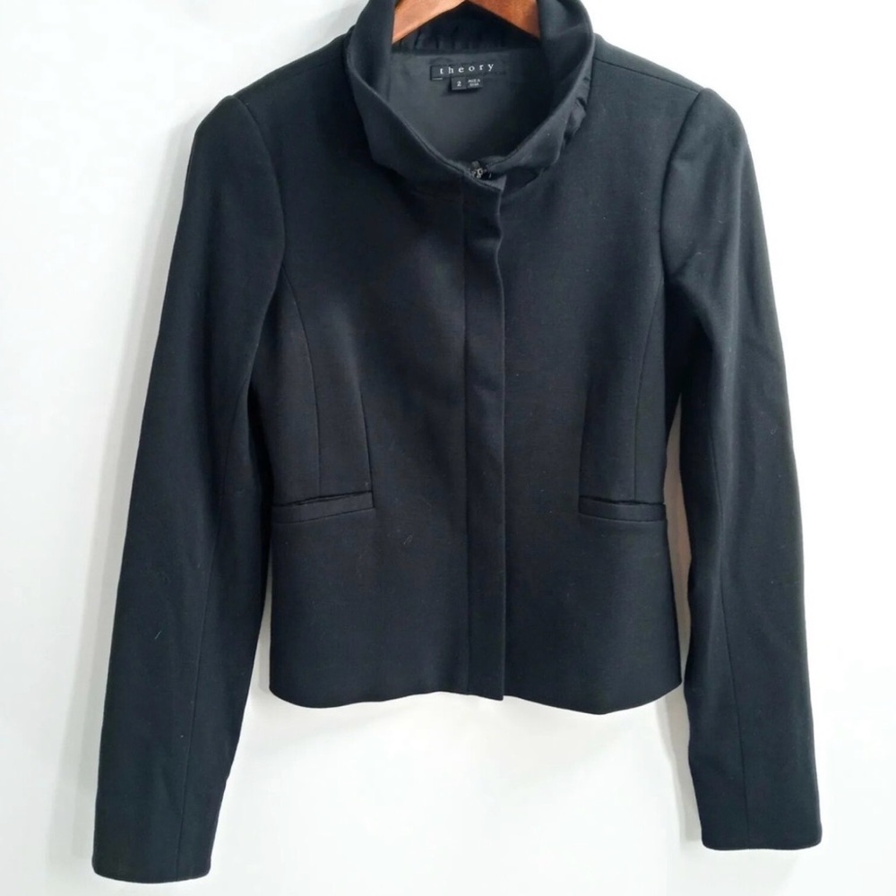 Theory Mariony Black Stretch Jacket Structured Collar Minimalist Blazer